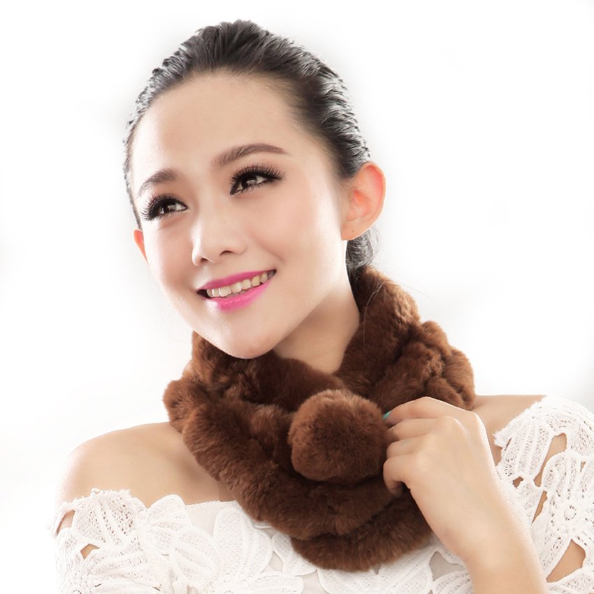 URSFUR Warm Women's Rex Rabbit Fur Scarves Scarf Multicolor (Brown)