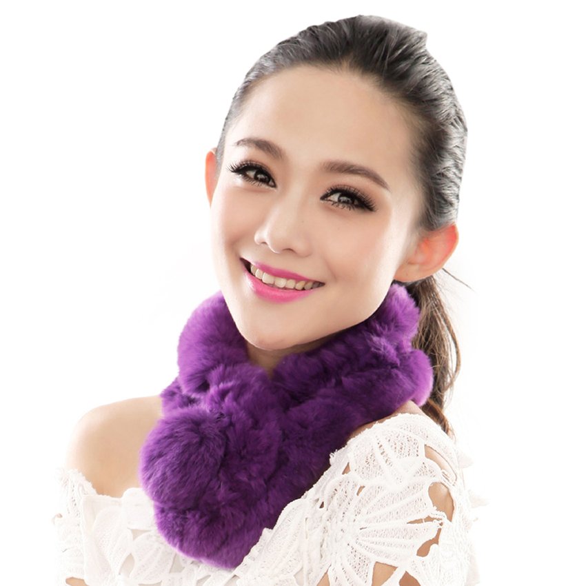 URSFUR Warm Women's Rex Rabbit Fur Scarves Scarf Multicolor (Purple)