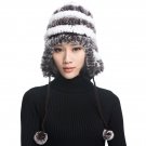 URSFUR  Women's Rex Rabbit Fur Hats Winter Ear Cap Flexible Multicolor (Coffee & White)