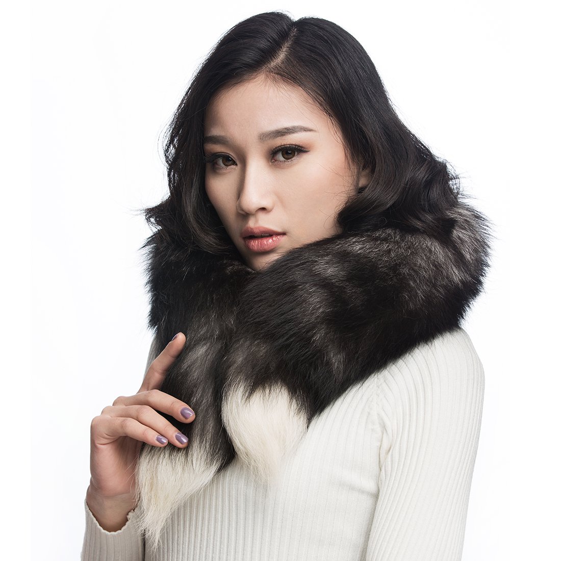 URSFUR Silver Fox Fur Boa Scarf