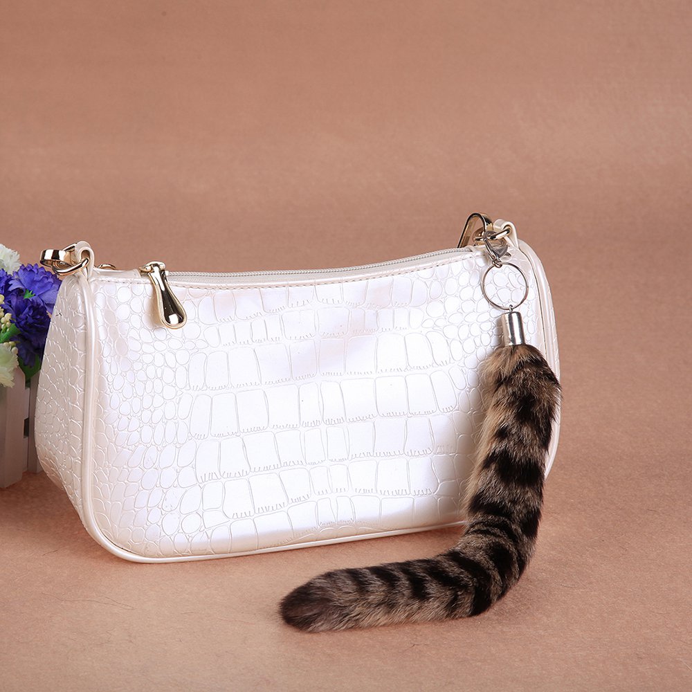 URSFUR Newest Fashion Fur Tail Tag Keychain Bag Hang Tassel 10"