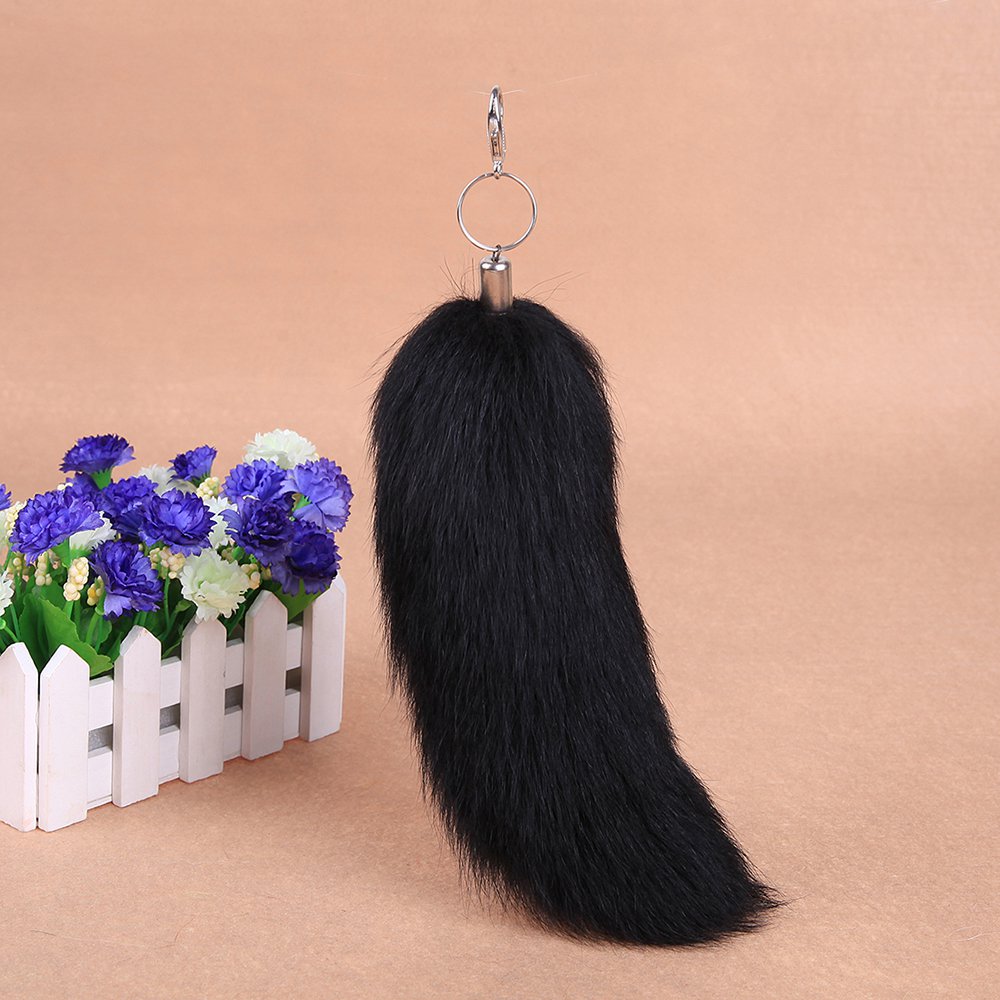 URSFUR 14 Inches Fluffy Tail Fur Keychain Cosplay Toy Car Charm Pendant Key Ring