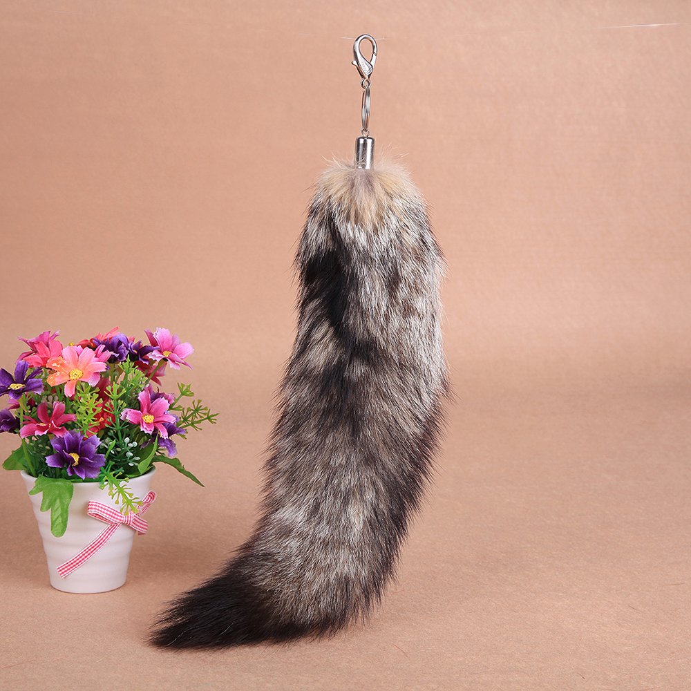 URSFUR Stylish Savanna Tail Fur Tail Bag Hanging Keychain Keyring 13"