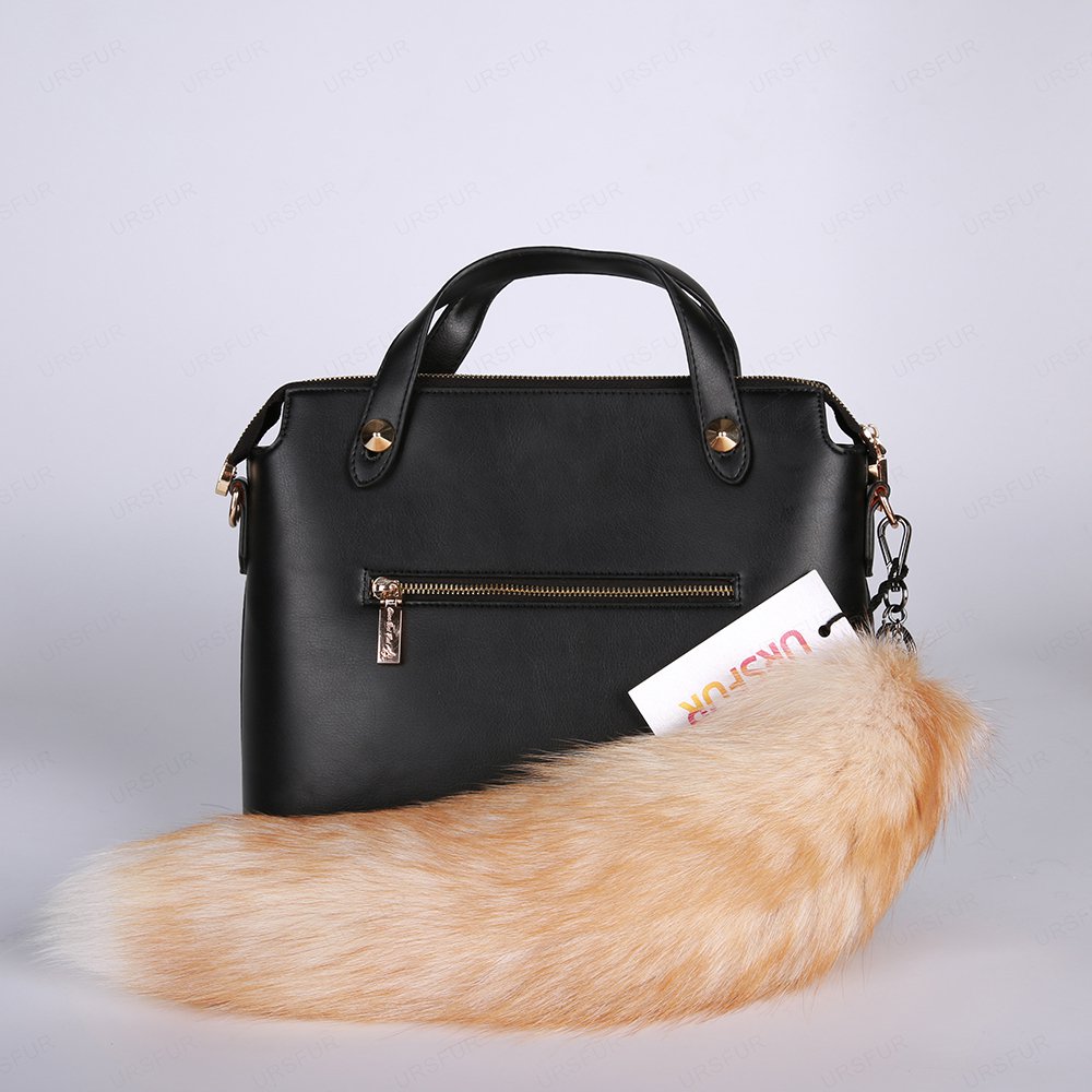 URSFUR Finland Crystal Fox Tail Fur Key Chain Bag Charm Pendant Hook Keychain