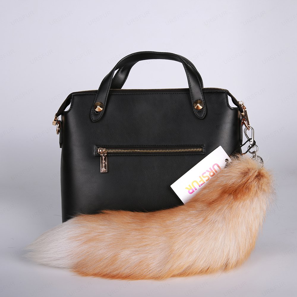 URSFUR Finland Crystal Fox Tail Fur Key Chain Bag Charm Pendant Hook Keychain
