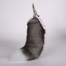 URSFUR Silver Blue Fox Tail Fur Keychain Bag Charm Pendant
