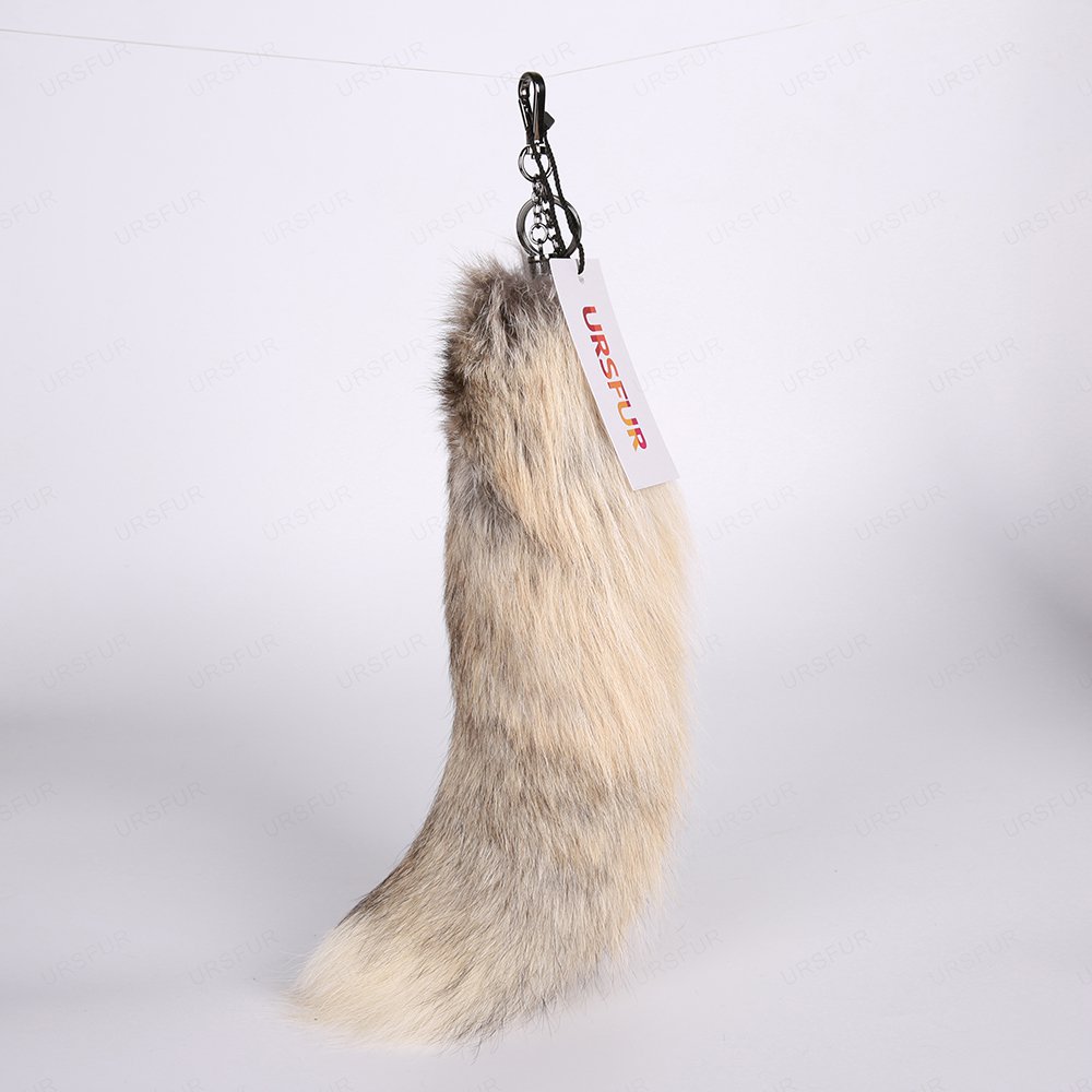 URSFUR Golden Island Fox Tail Fur Cosplay Keychain Hook Purse Bag Charm Pendant