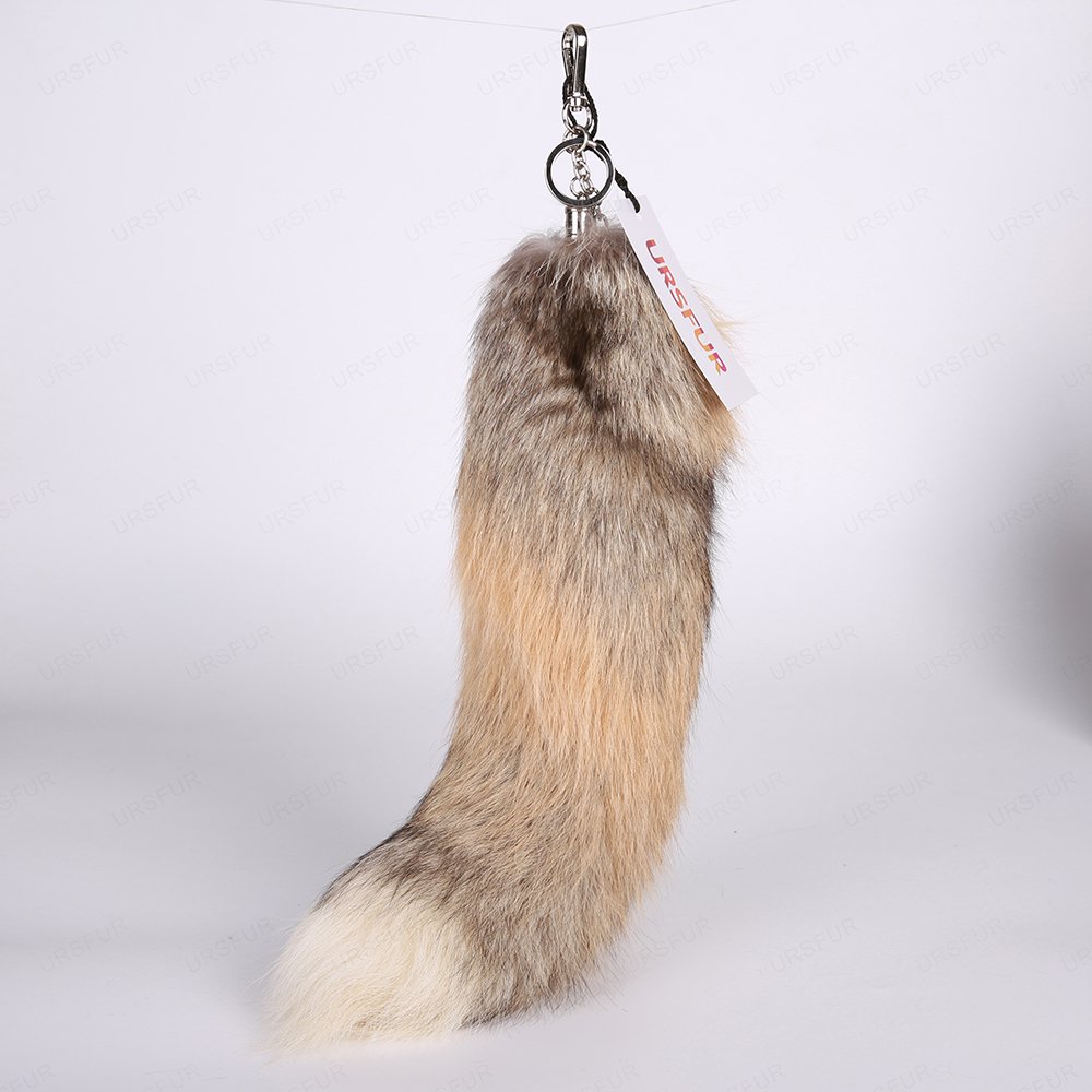 URSFUR Golden Island Fox Tail Fur Cosplay Keychain Hook Purse Bag Charm Pendant
