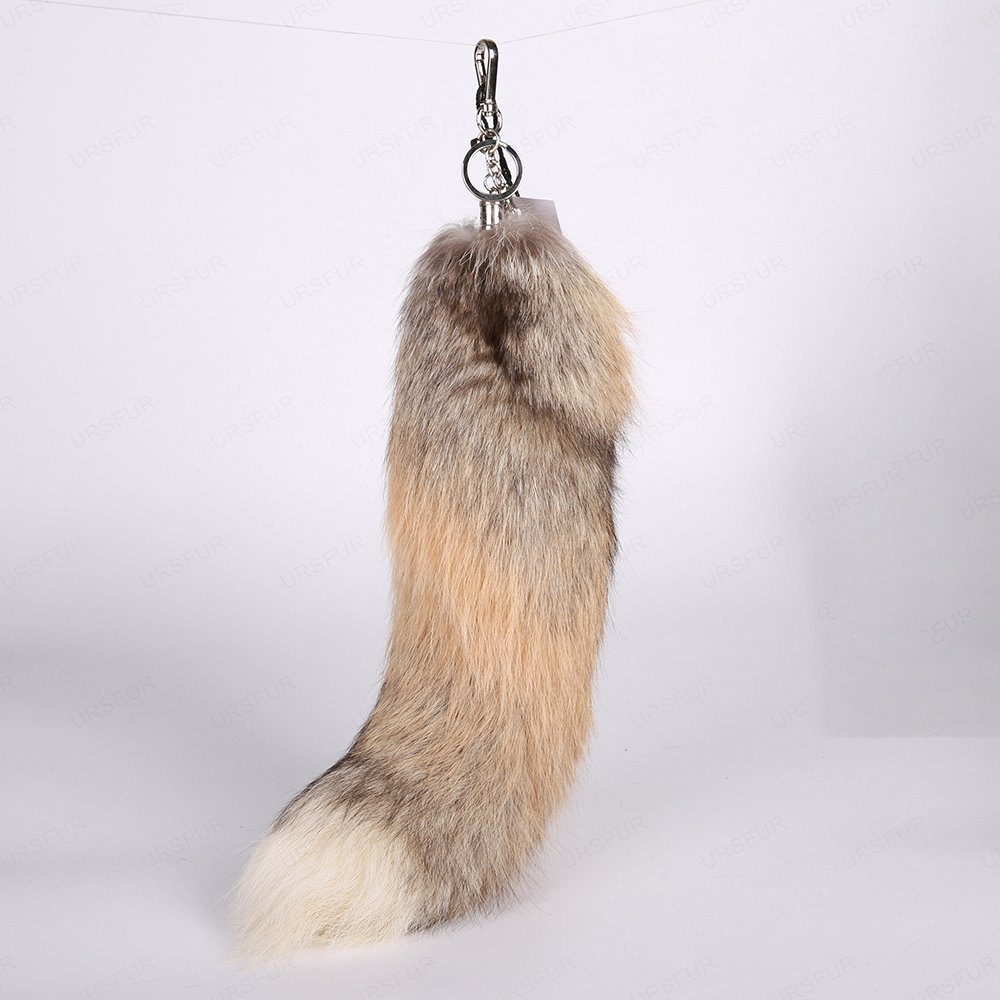 URSFUR Golden Island Fox Tail Fur Cosplay Keychain Hook Purse Bag Charm Pendant
