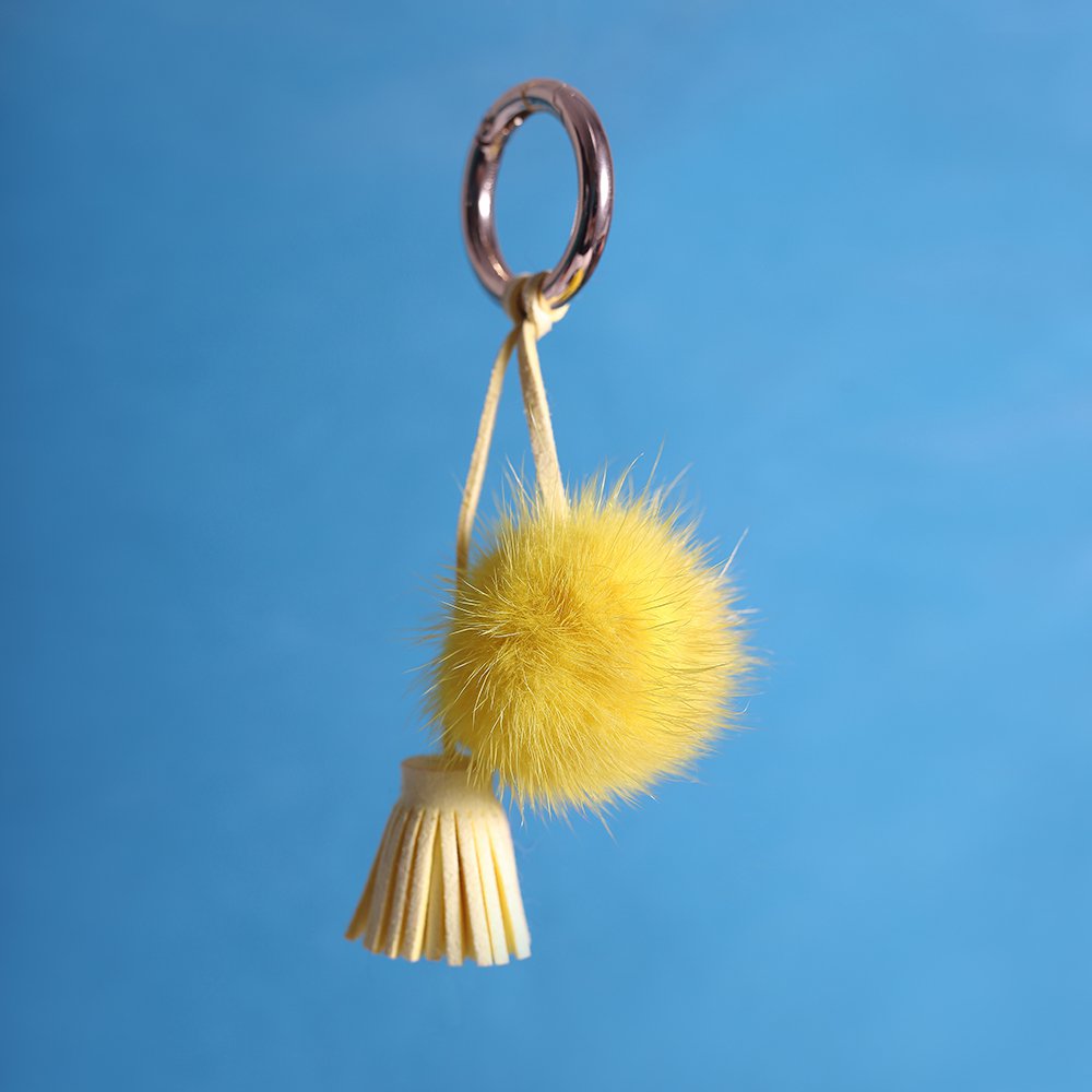 URSFUR Ball Pom Keychain Car Bag Charm Pendant Tassel Keyring Key Chain Yellow