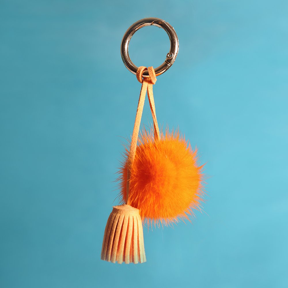 URSFUR Ball Pom Keychain Car Bag Charm Pendant Tassel Keyring Key Chain Orange