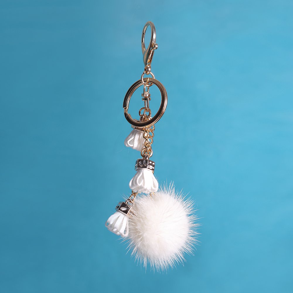 URSFUR Ball Pom Keychain Car Bag Charm Pendant Tassel Key Chain Keyring White
