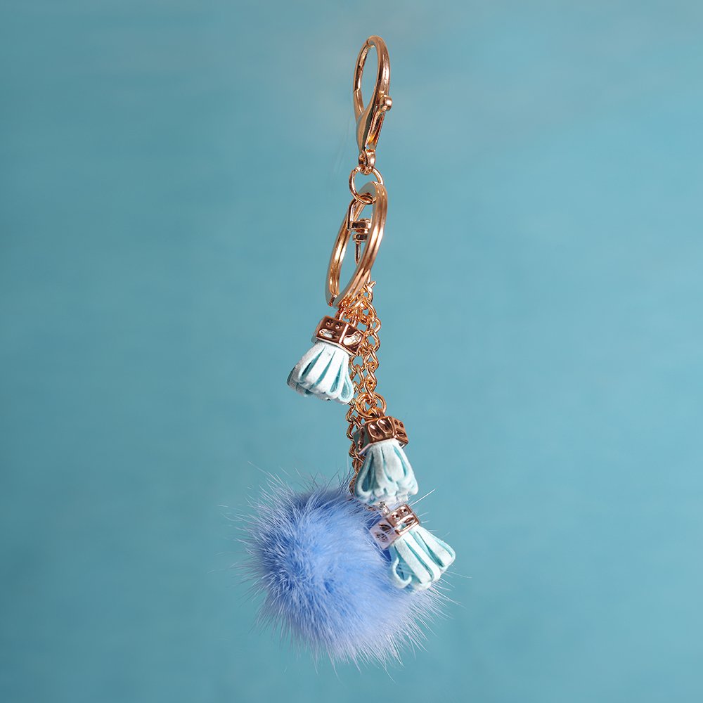 URSFUR Ball Pom Keychain Car Bag Charm Pendant Tassel Key Chain Keyring Blue