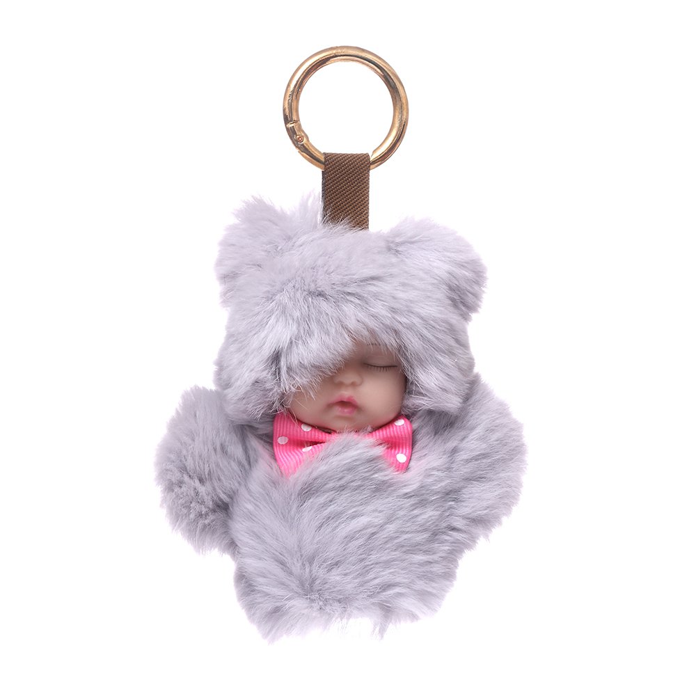 URSFUR Baby Doll Purse Pendant Fur Keychain Plush Toy Bag Charm Key Ring - gray
