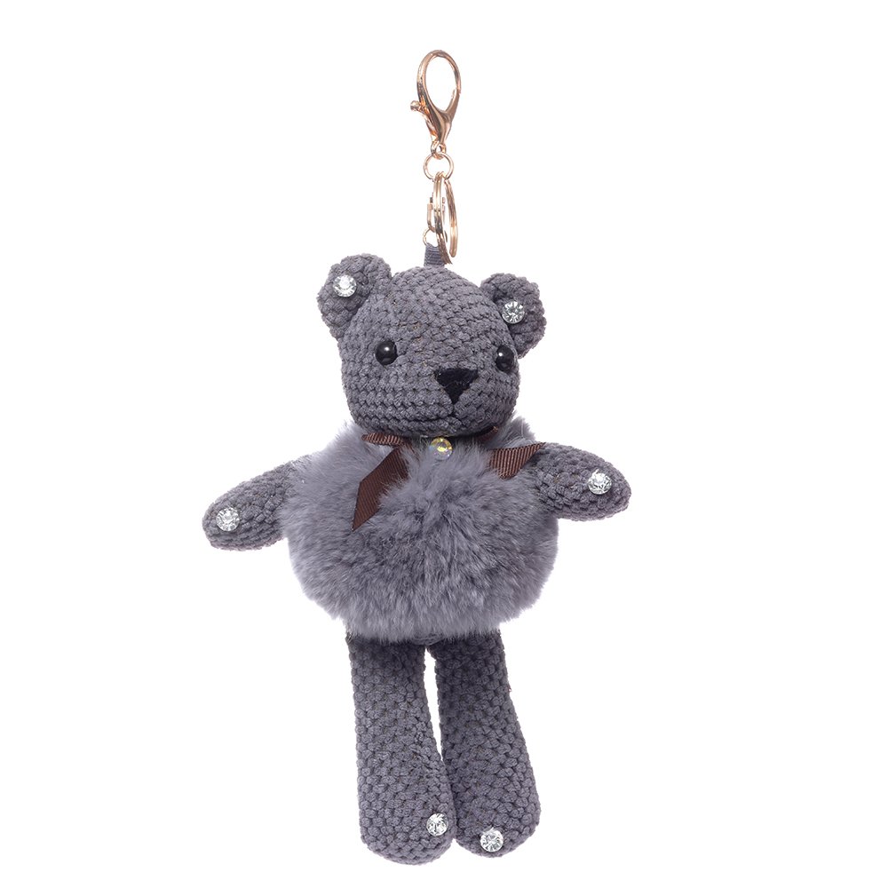 URSFUR Fur Keychain Doll Bear Key Chain Bag Charm Pendant Monster Keyring - Dark Gray