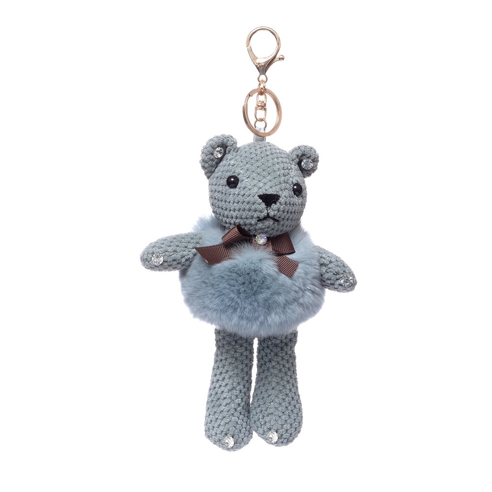 URSFUR Fur Keychain Doll Bear Key Chain Bag Charm Pendant Monster Keyring - Slate Blue