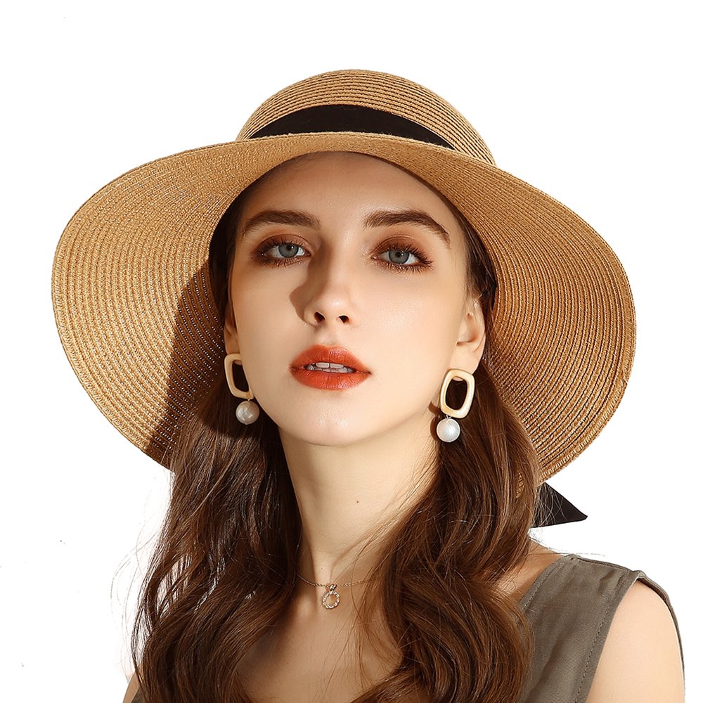 URSFUR Summer Sun Bucket Straw Hats Floppy Belt- Wide Brim Beach Hat UPF 50+ Sun protection Cap