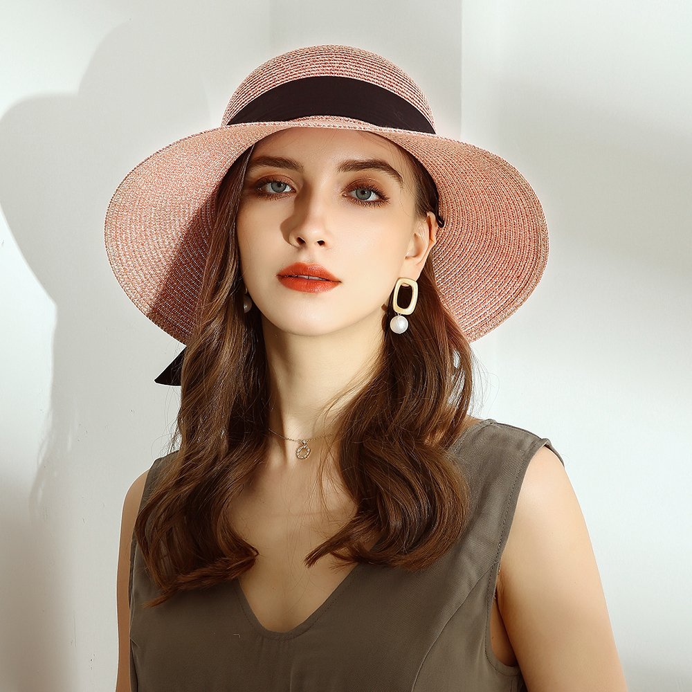 URSFUR Summer Sun Bucket Straw Hats Floppy Belt- Wide Brim Beach Hat UPF 50+ Sun protection Cap