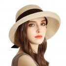 URSFUR Womens Sun Bucket Straw Roll up Hat,UPF 50+ Sun Protection Wide Brim Beach Panama Hat Storage