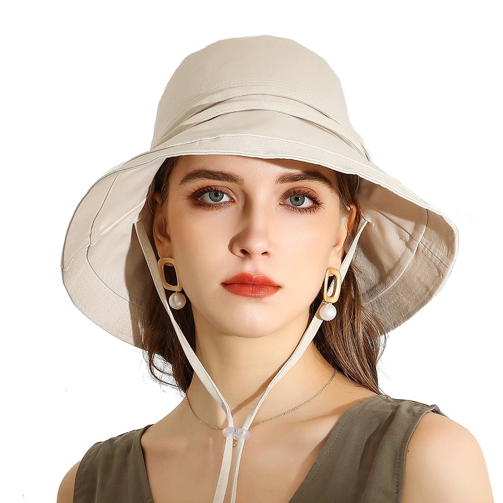 URSFUR Women Summer Sun Large Brim Hats Foldable Beach Hat Cotton UPF 50+ Sun protection Cap