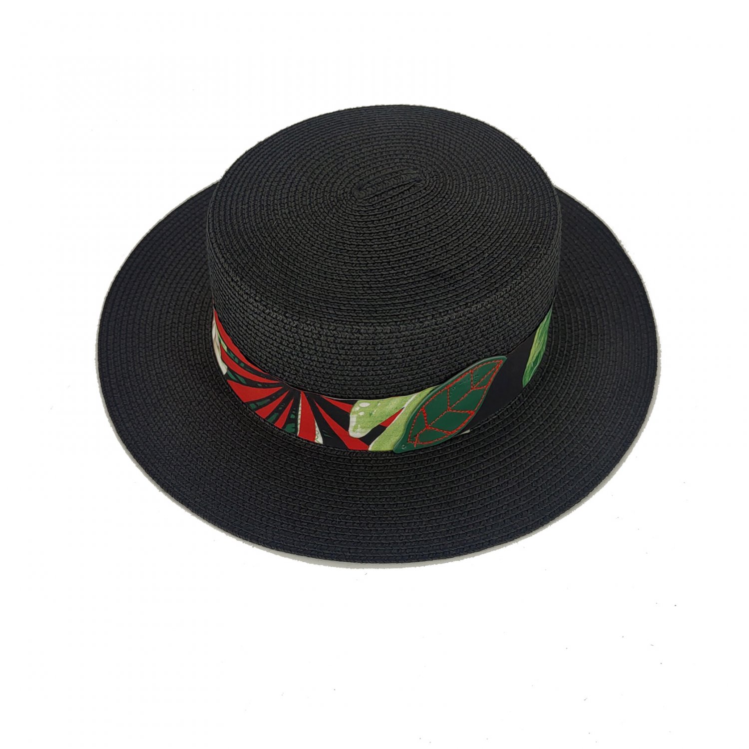 URSFUR Womens Summer Straw Hat DIY Beach Sun Cap Ladies Flat Top Fedora for Traveling Black