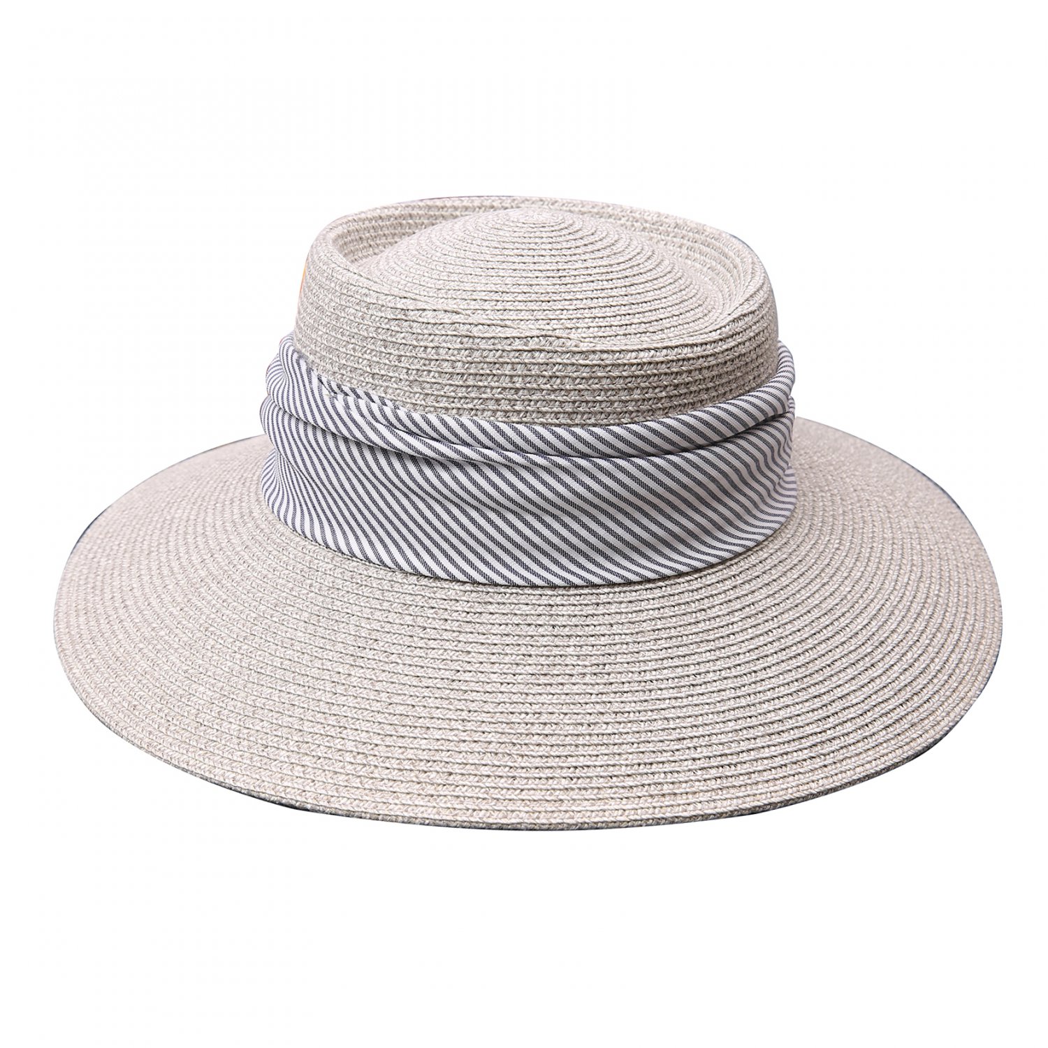 URSFUR Summer Wide Brim Straw Sun Hats for Women UV Protection Beach Cap Ribbon Decoration Blue Grey