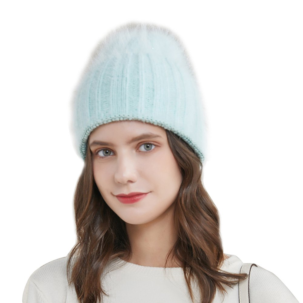 URSFUR Women's Knit Hat Warm Wide Sleeve Beanies Vertical Lines Elastic Skull Cap,Candy green