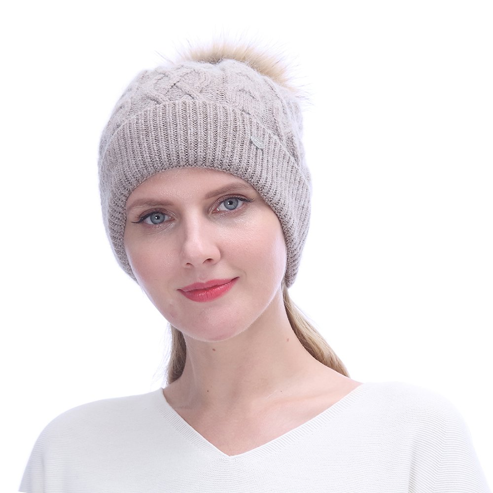 URSFUR Winter Knitted Cashmere Slouchy Beanies Hat with | Soft Cap for Lady ,Khaki
