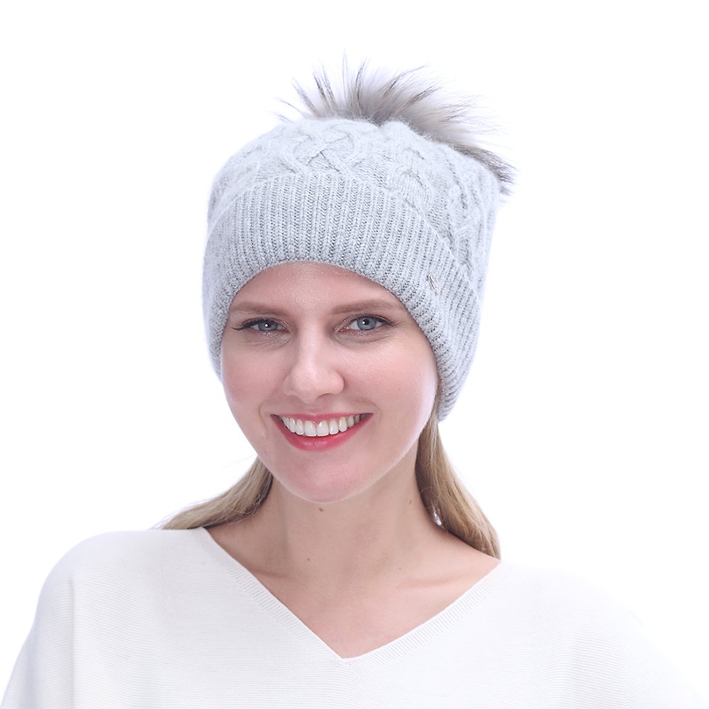 URSFUR Winter Knitted Cashmere Slouchy Beanies Hat with | Soft Cap for Lady ,Light gray