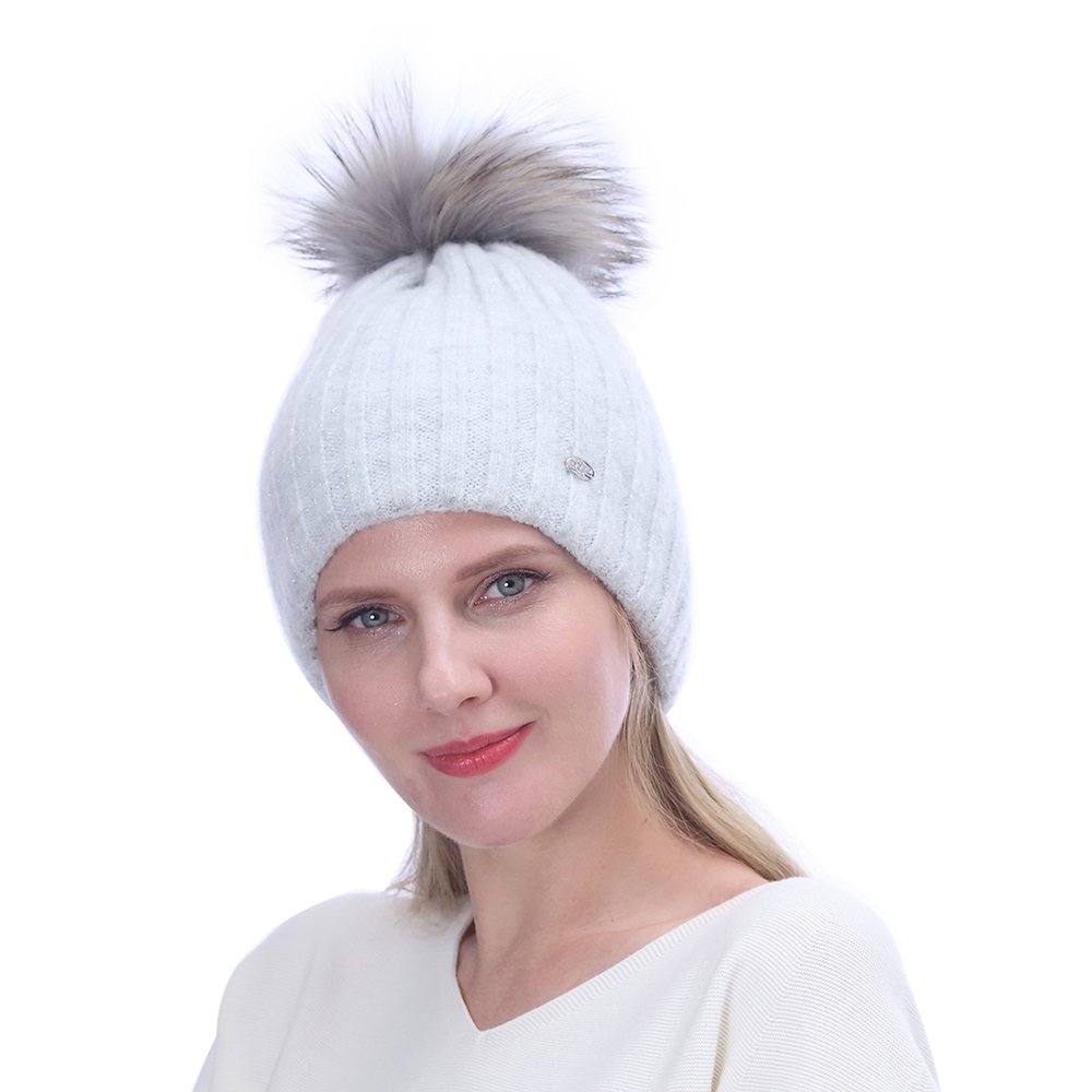 URSFUR Winter Hat Knitted Mohair Pompom Lady Beanie| Soft Lining Thick Warm Caps,Light Gray