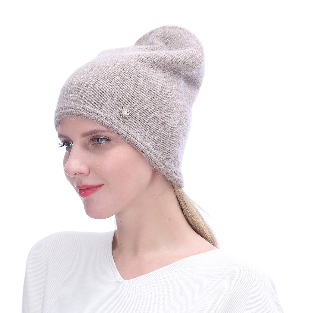 URSFUR Women's Knit Beanie Hat with Rhinestone Headwear- Slouchy Beanie Chunky Cap, Camel