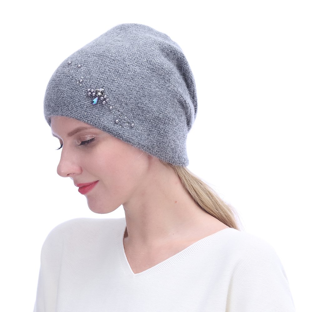 URSFUR Winter Knitted Beanie Hats for Women with Rhinestones-Russia Slouchy Baggy Cap,Dark Grey