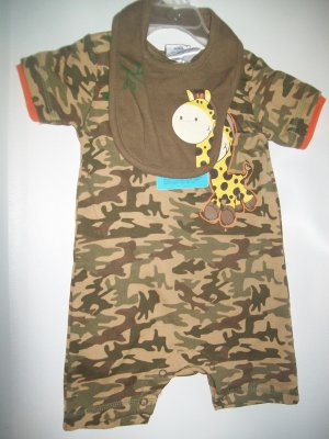 Snug a bye Basic Camo Outfit w/ bib 6-9 mos.