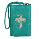 Turquoise Leather Cross Smartphone Wristlet