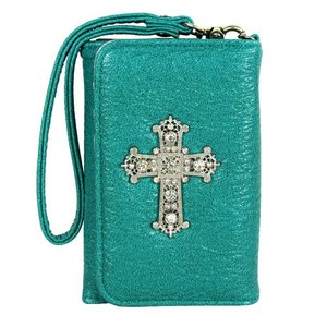 Turquoise Leather Cross Smartphone Wristlet