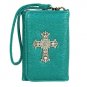 Turquoise Leather Cross Smartphone Wristlet