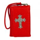 Red Faux Leather Cross Smartphone Wristlet Purse