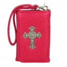 Fuschia Faux Leather Cross Smartphone Wrislet Purse