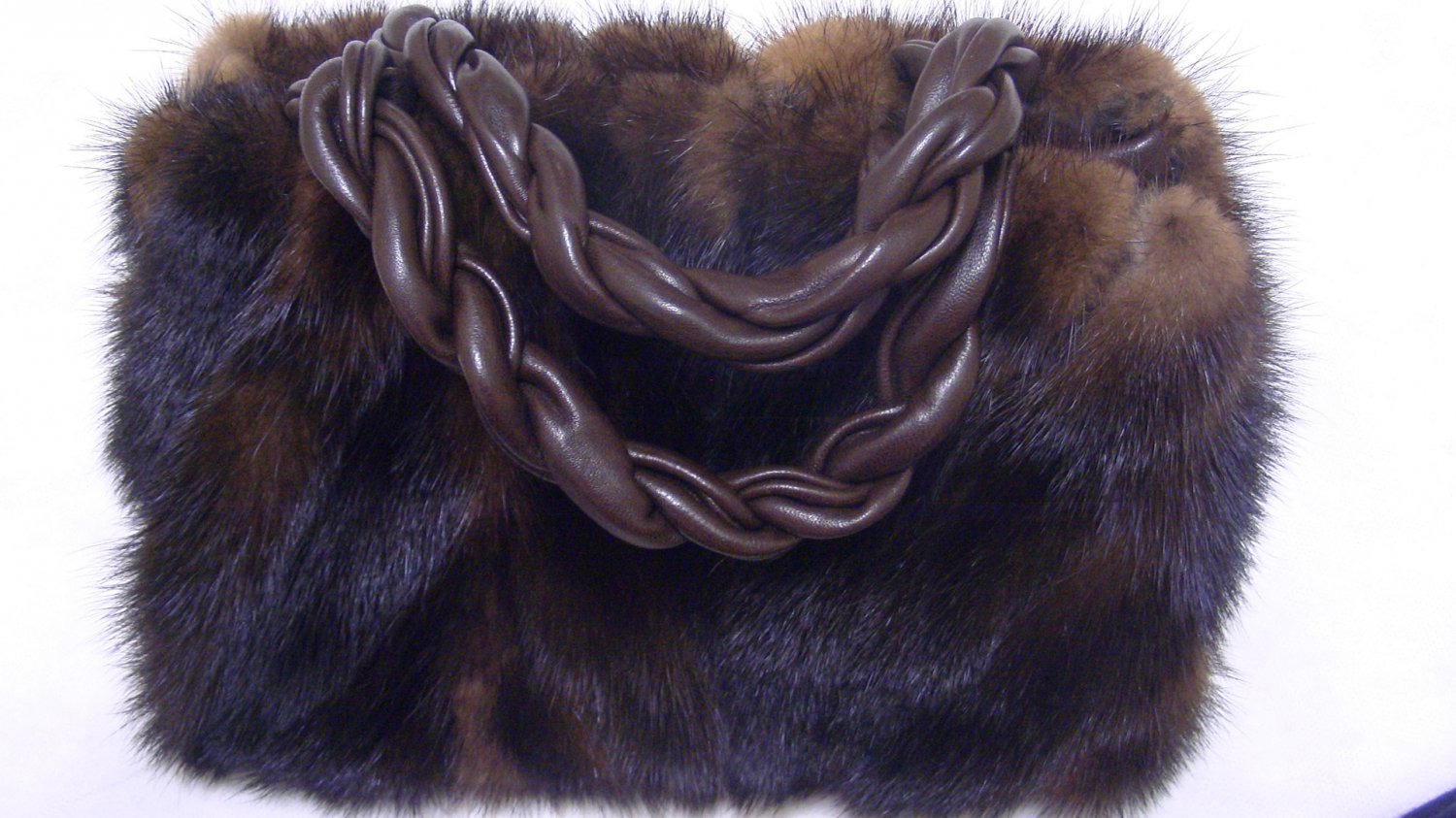 Paola Del Lungo mink fur & leather handbag shoulder bag purse Freee ship