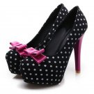 Sweet Bow Women Pumps Stiletto Elegant Dot Platform Thin Heel Party Shoes Wome