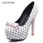 Sweet Bow Women Pumps Stiletto Elegant Dot Platform Thin Heel Party Shoes Wome