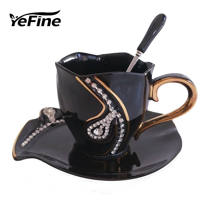 Diamonds Design Coffee Mug Creative Gift Lovers Tea Cups 3D Ceramic Mugs With Rhinestones Decoration