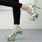 Flower Printing High Heel Pumps Ladies Fashion Elegant Party Shoe