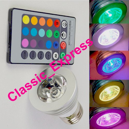 E27, 3W 16 Color Changing RGB LED Light Bulb Lamp 85-265v with remote control