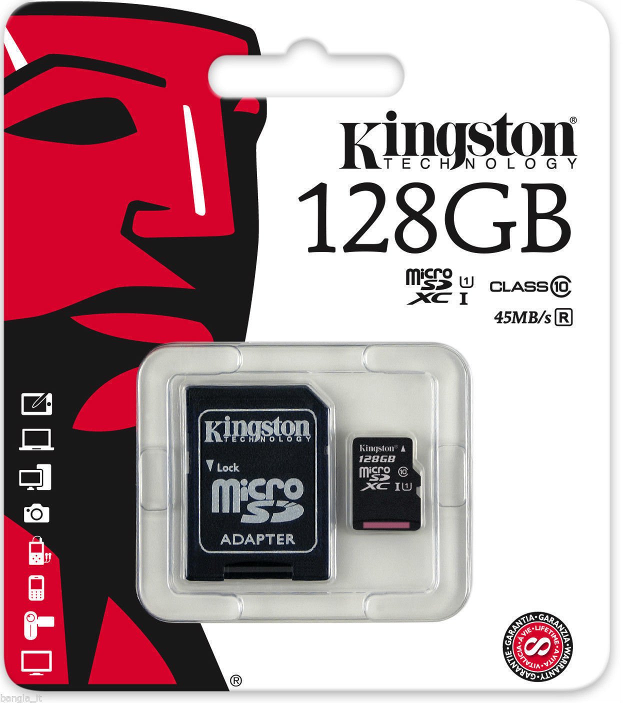 Kingston 128 GB UHS Class 1/Class10 Flash Memory Card (microSDXC to SD Adapter Included)