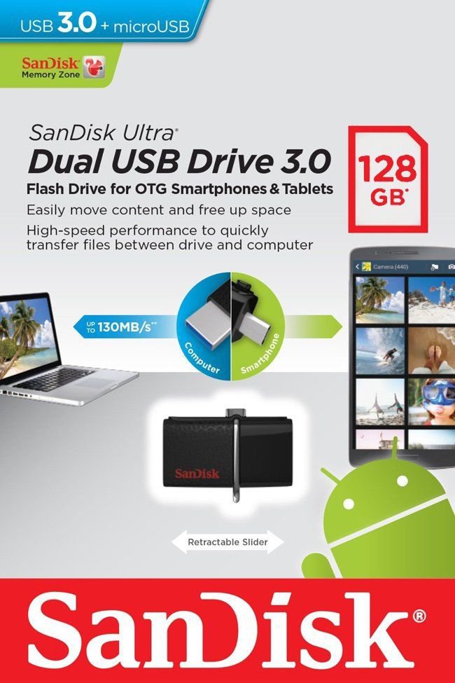 Sandisk 128GB Ultra Dual USB 3.0 OTG Micro USB Flash Memory Drive Stick