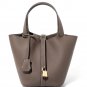 Genuine Leather Basket Handbag Women Casual Shopping Bag Tote Purse