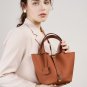 Genuine Leather Basket Handbag Women Casual Shopping Bag Tote Purse