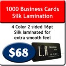 1000 Business Cards 4/4 US Standard 2" X 3.5 Silk Coating both sides. Heavy Stock.