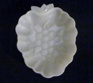 Vintage White Milk Glass Grape Leaf Desigh Opalescent Candy,Relish or Nut Dish.